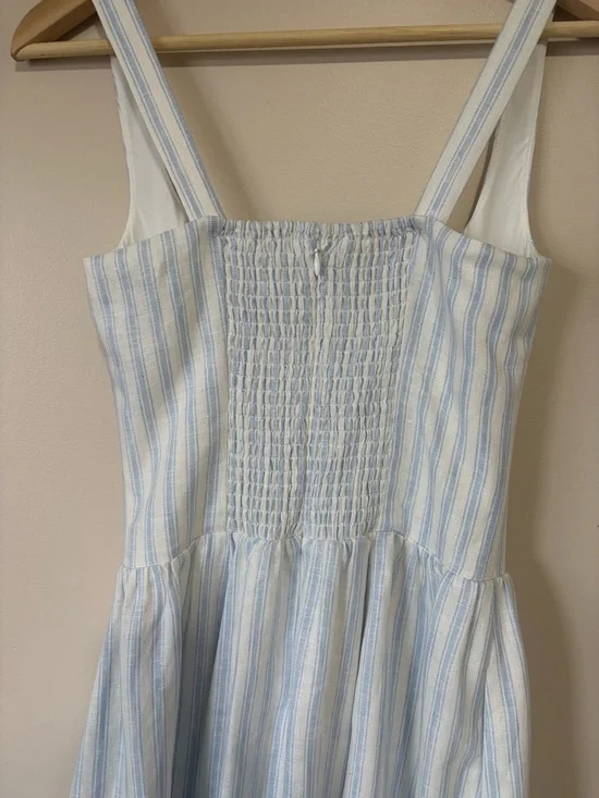 NEW Reformation Janu Midi Linen Dress Swan Stripe Blue White | US 2 / UK 6 - Picture 10 of 15